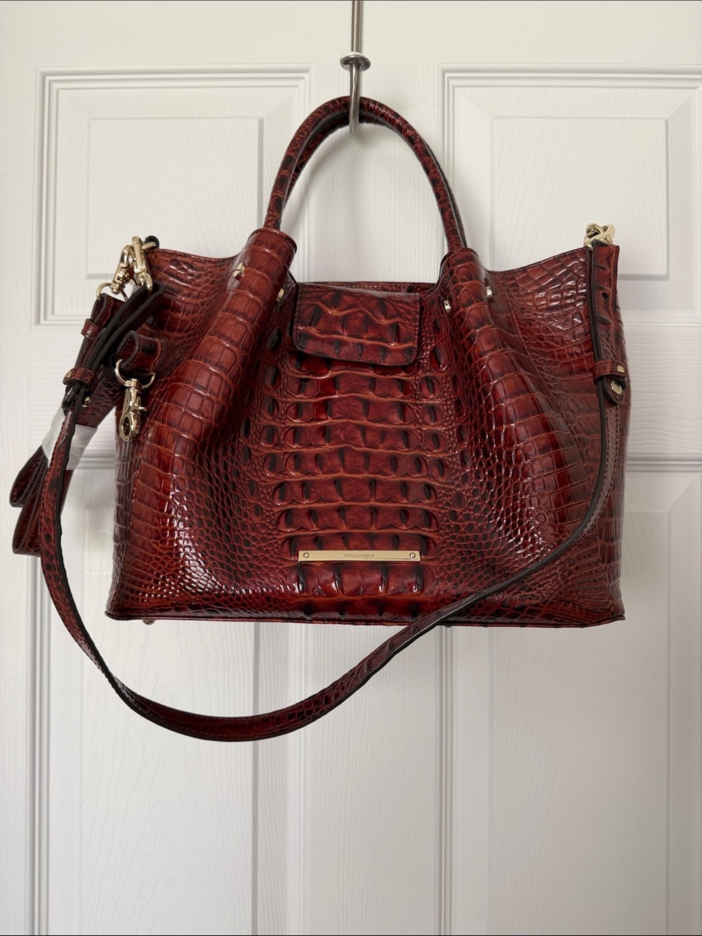 Brahmin Rusty brown Crocodile-Embossed Leather Tote Bag with Shoulder Strap